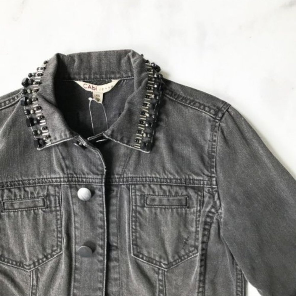 Cabi vintage black denim jacket with beadwork size small